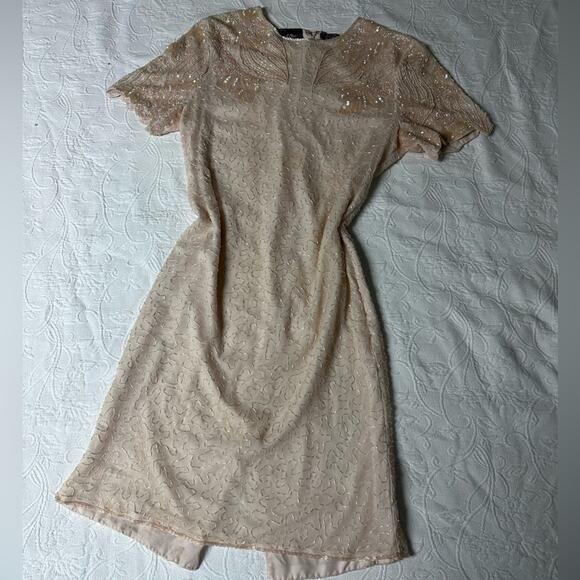 Jewel Queen Vintage Light Pink Silk Sequin Dress Size Small - Picture 4 of 8